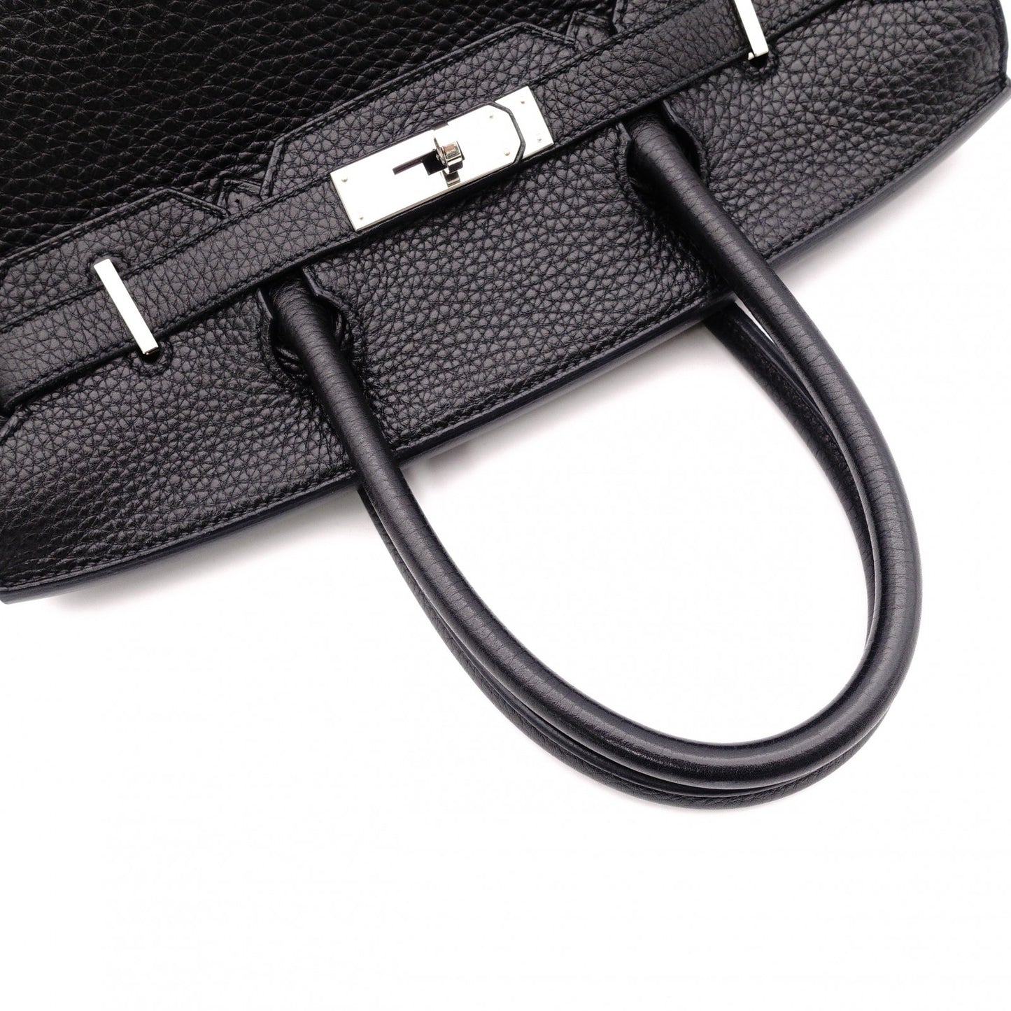 HERMES Birkin Handbag, Leather, Black, □R Stamp, Silver Hardware