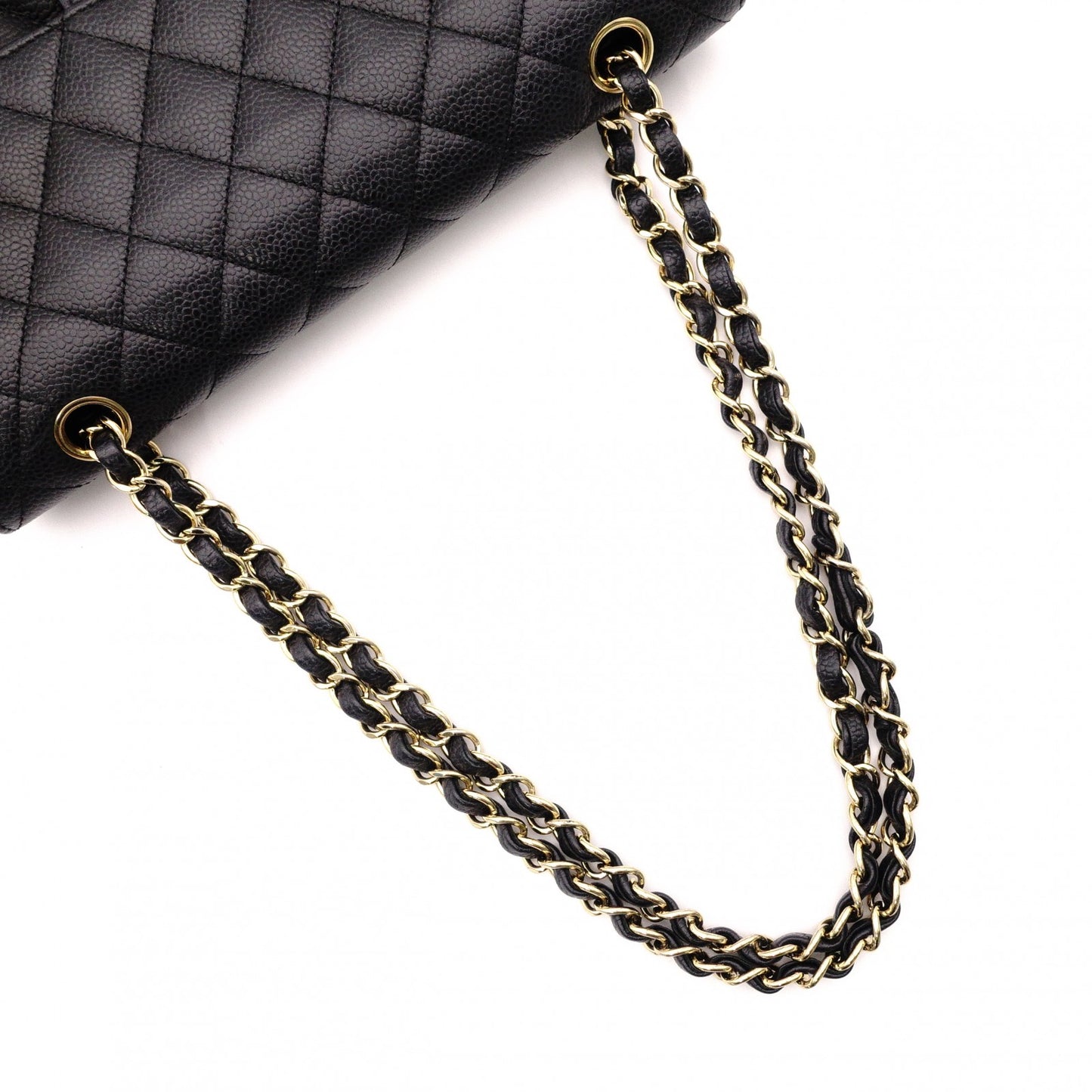 CHANEL Caviar Skin W-Flap Matelassé Classic Shoulder Bag, Leather, Black, Gold Hardware
