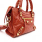BALENCIAGA Classic Mini City Handbag, Leather, Gold Hardware, Orange, Women's