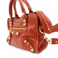 BALENCIAGA Classic Mini City Handbag, Leather, Gold Hardware, Orange, Women's