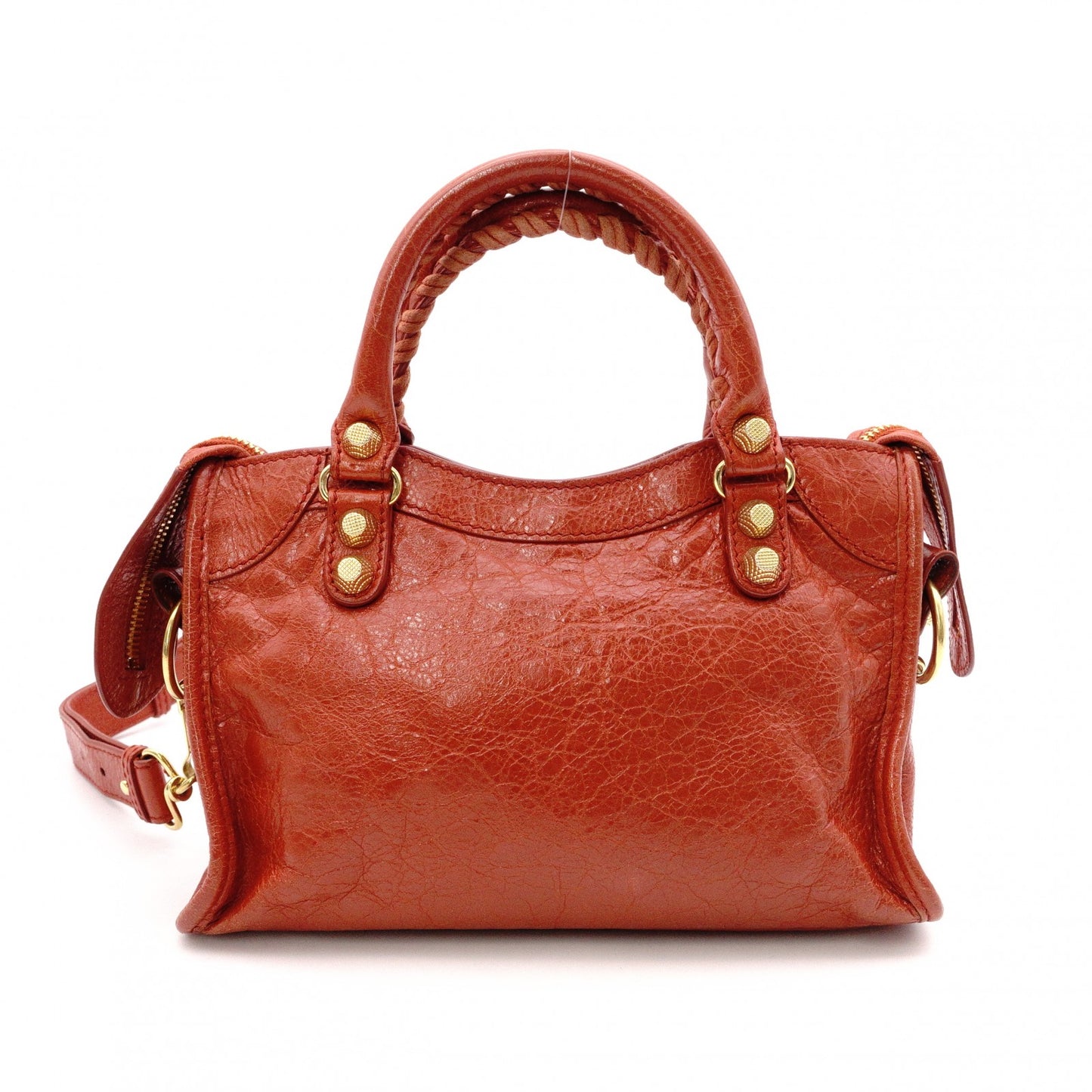BALENCIAGA Classic Mini City Handbag, Leather, Gold Hardware, Orange, Women's