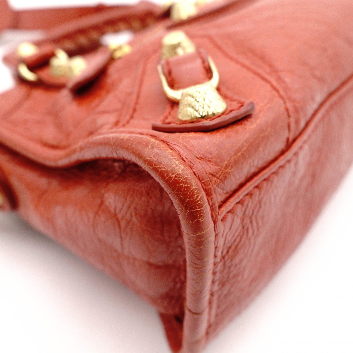 BALENCIAGA Classic Mini City Handbag, Leather, Gold Hardware, Orange, Women's