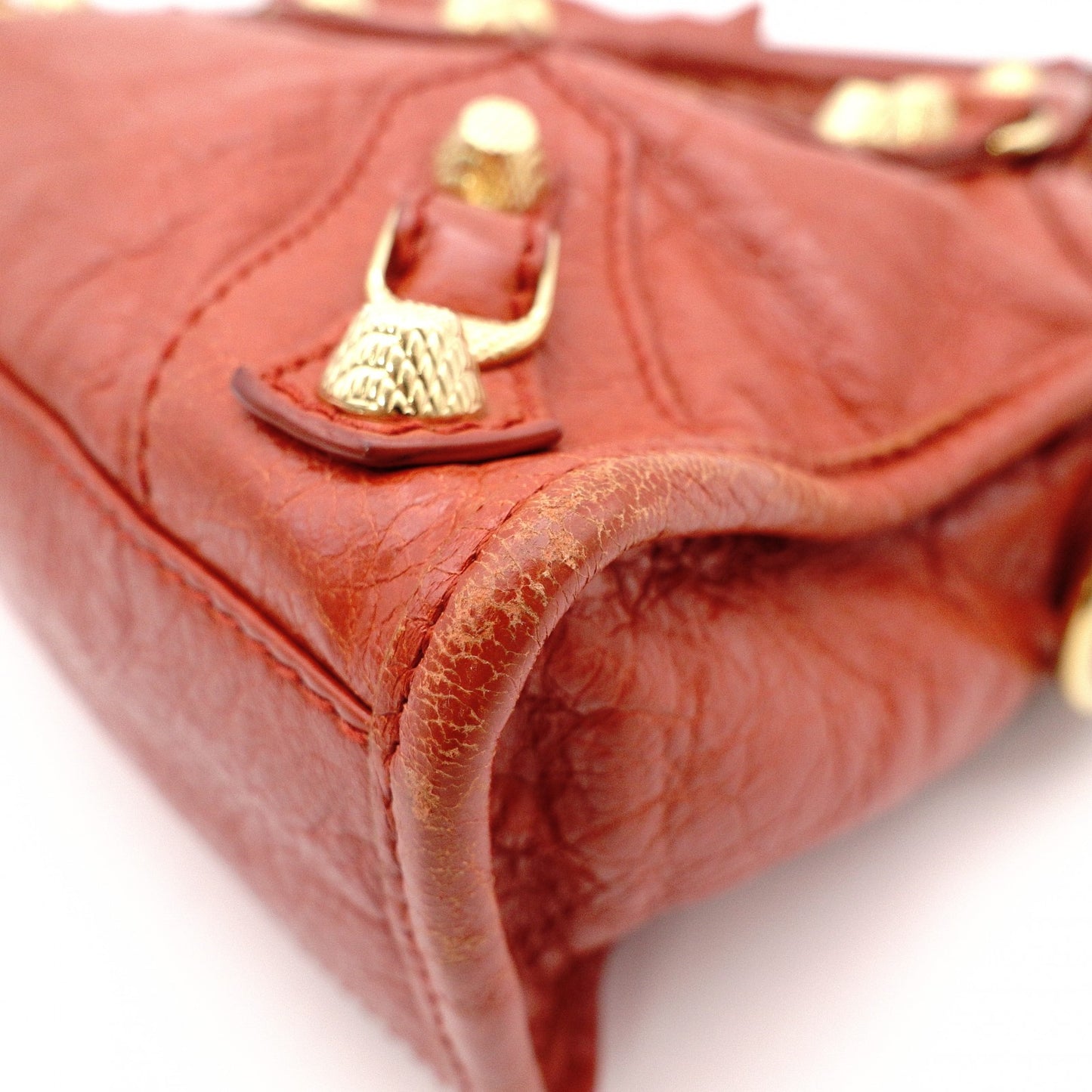 BALENCIAGA Classic Mini City Handbag, Leather, Gold Hardware, Orange, Women's