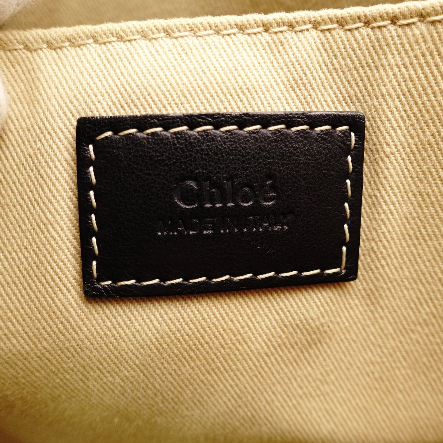 Chloe Woody Medium Tote Canvas Beige × Navy Shoulder Logo 7-11-705