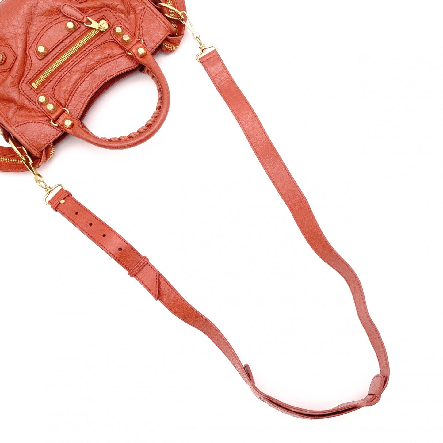 BALENCIAGA Classic Mini City Handbag, Leather, Gold Hardware, Orange, Women's