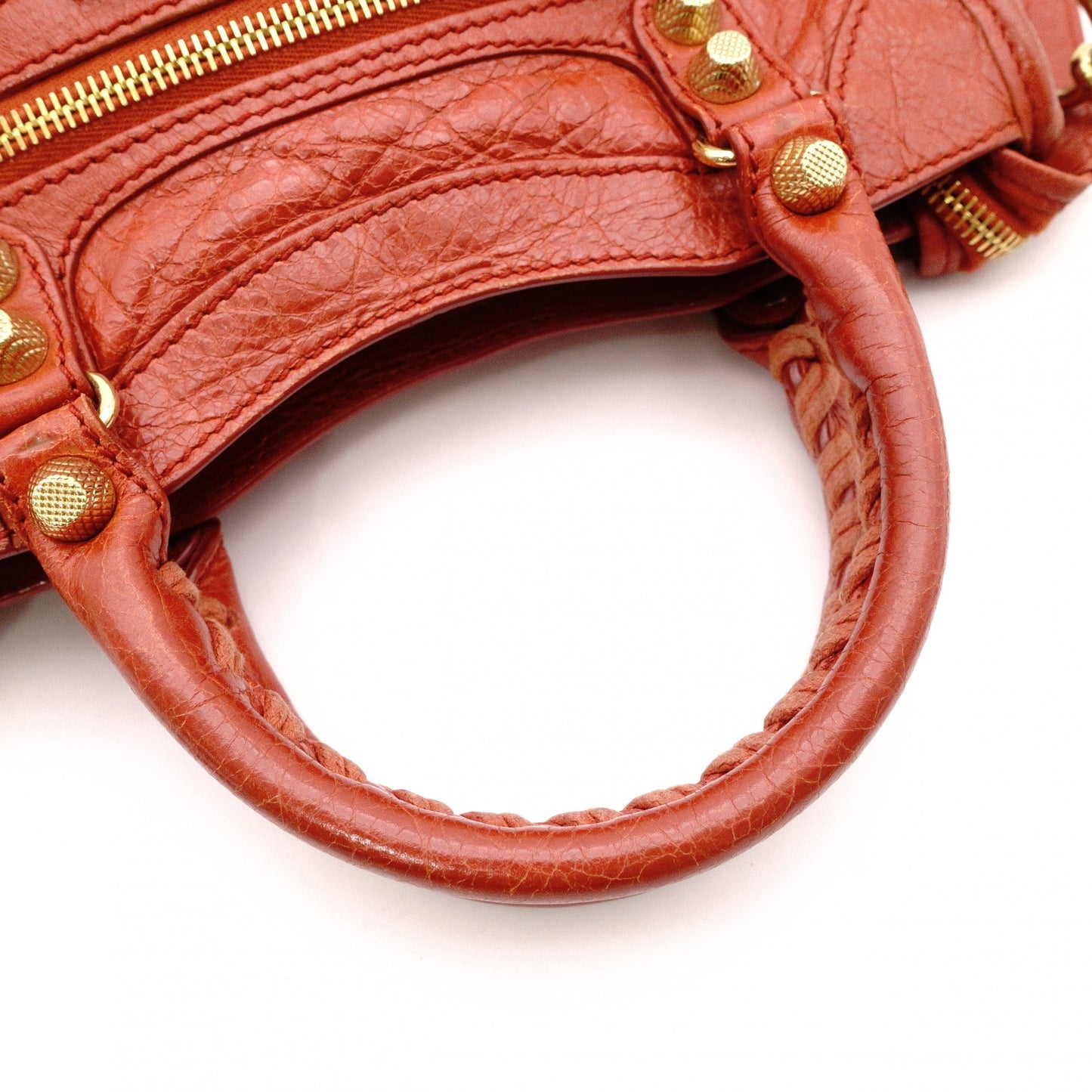 BALENCIAGA Classic Mini City Handbag, Leather, Gold Hardware, Orange, Women's