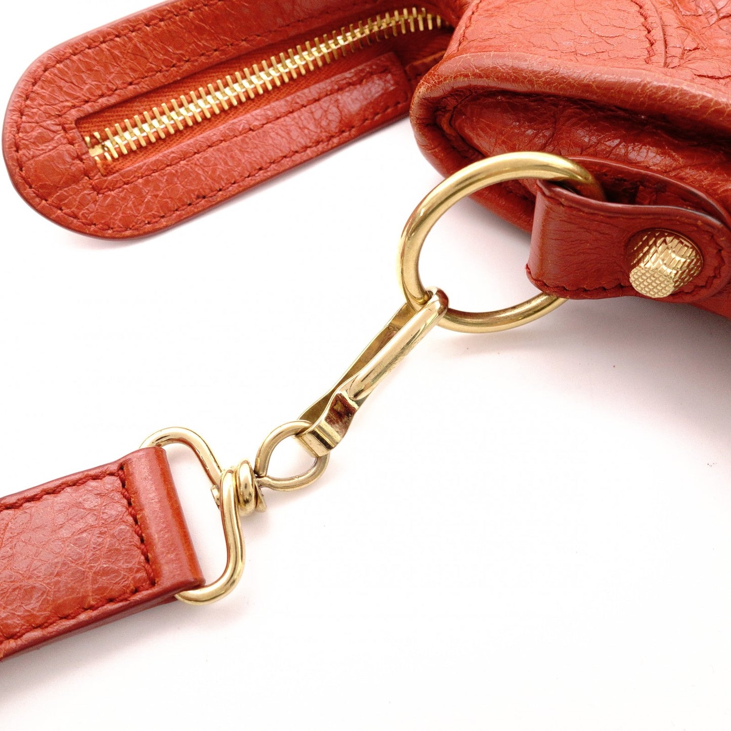 BALENCIAGA Classic Mini City Handbag, Leather, Gold Hardware, Orange, Women's
