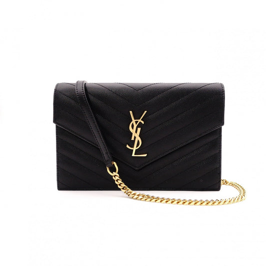 SAINT LAURENT Cassandra Wallet Chain Shoulder Bag, Leather, Black, Gold Hardware, Women's