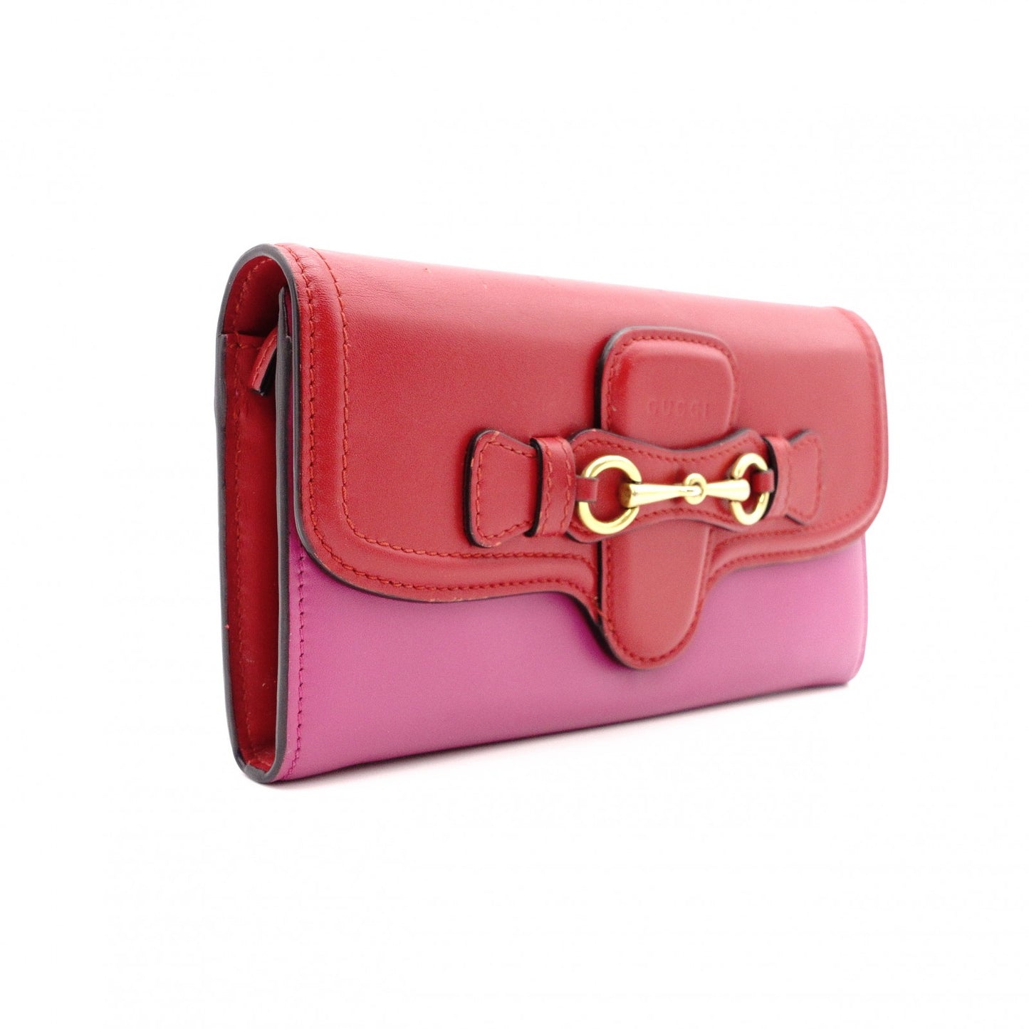 GUCCI Horsebit Long Wallet, Leather, Pink/Red, Gold Hardware