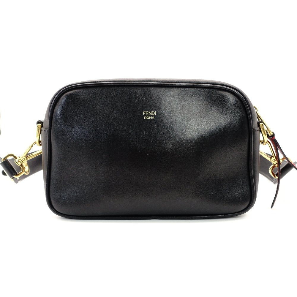 FENDI Zucca Shoulder Bag Black Leather Black Gold Hardware Crossbody 7-10-1104