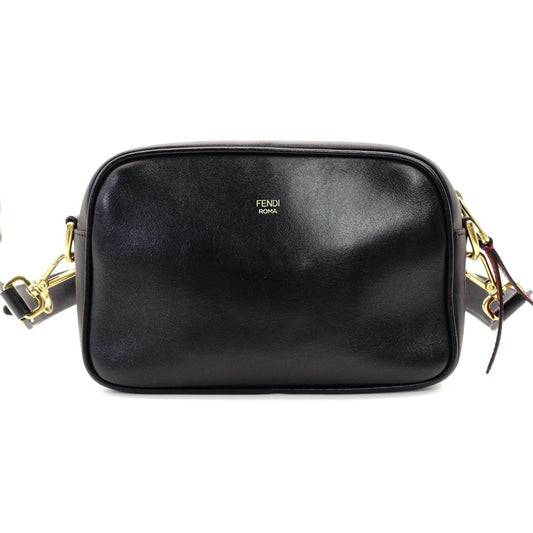 FENDI Zucca Shoulder Bag Black Leather Black Gold Hardware Crossbody 7-10-1104