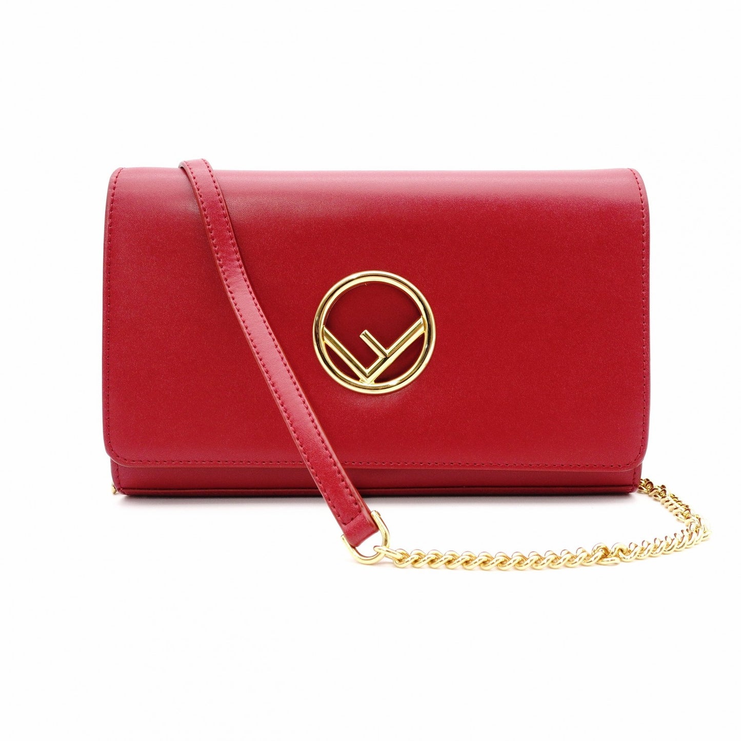 FENDI Effiz Wallet Chain, Leather, Red, Shoulder