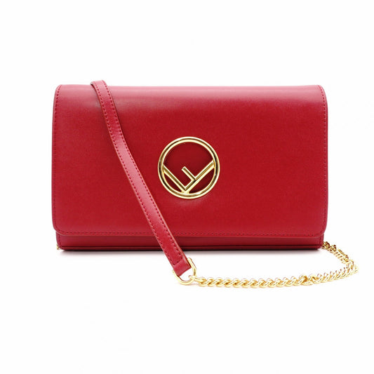 FENDI Effiz Wallet Chain, Leather, Red, Shoulder