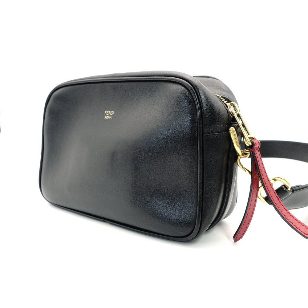 FENDI Zucca Shoulder Bag Black Leather Black Gold Hardware Crossbody 7-10-1104