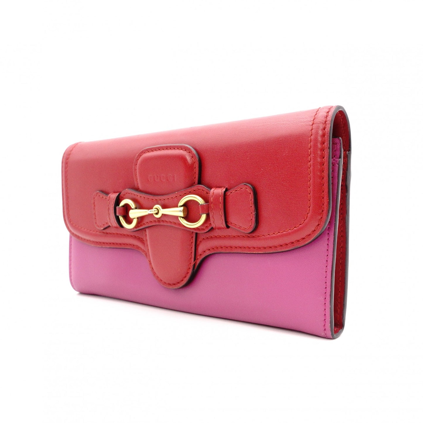 GUCCI Horsebit Long Wallet, Leather, Pink/Red, Gold Hardware