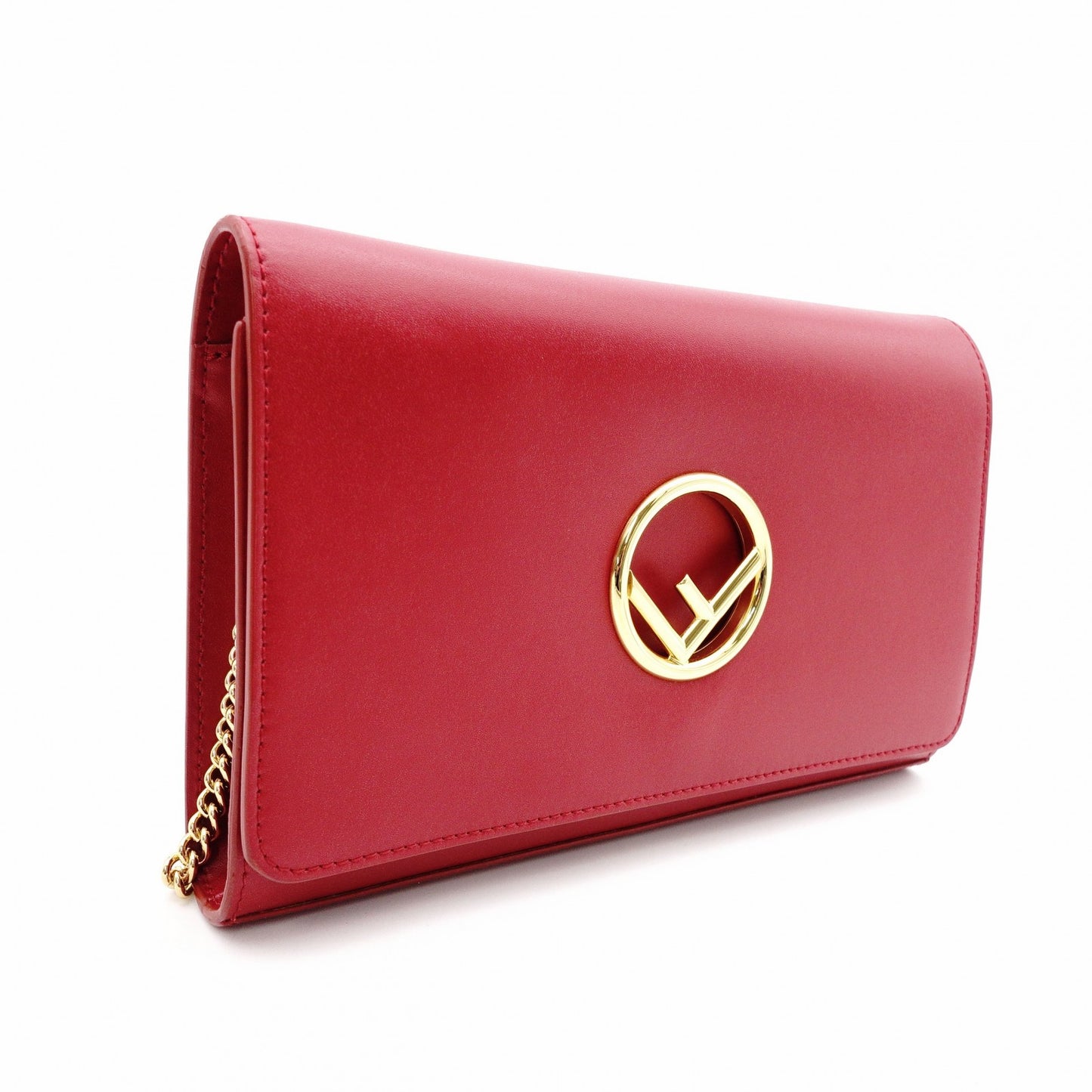 FENDI Effiz Wallet Chain, Leather, Red, Shoulder