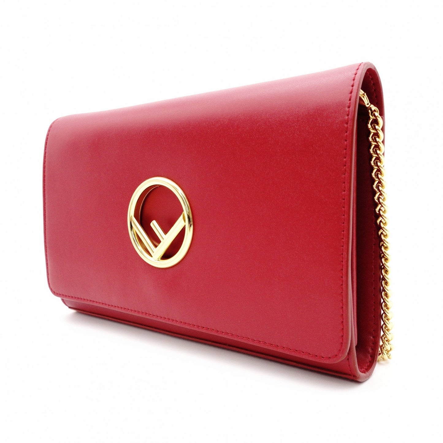 FENDI Effiz Wallet Chain, Leather, Red, Shoulder