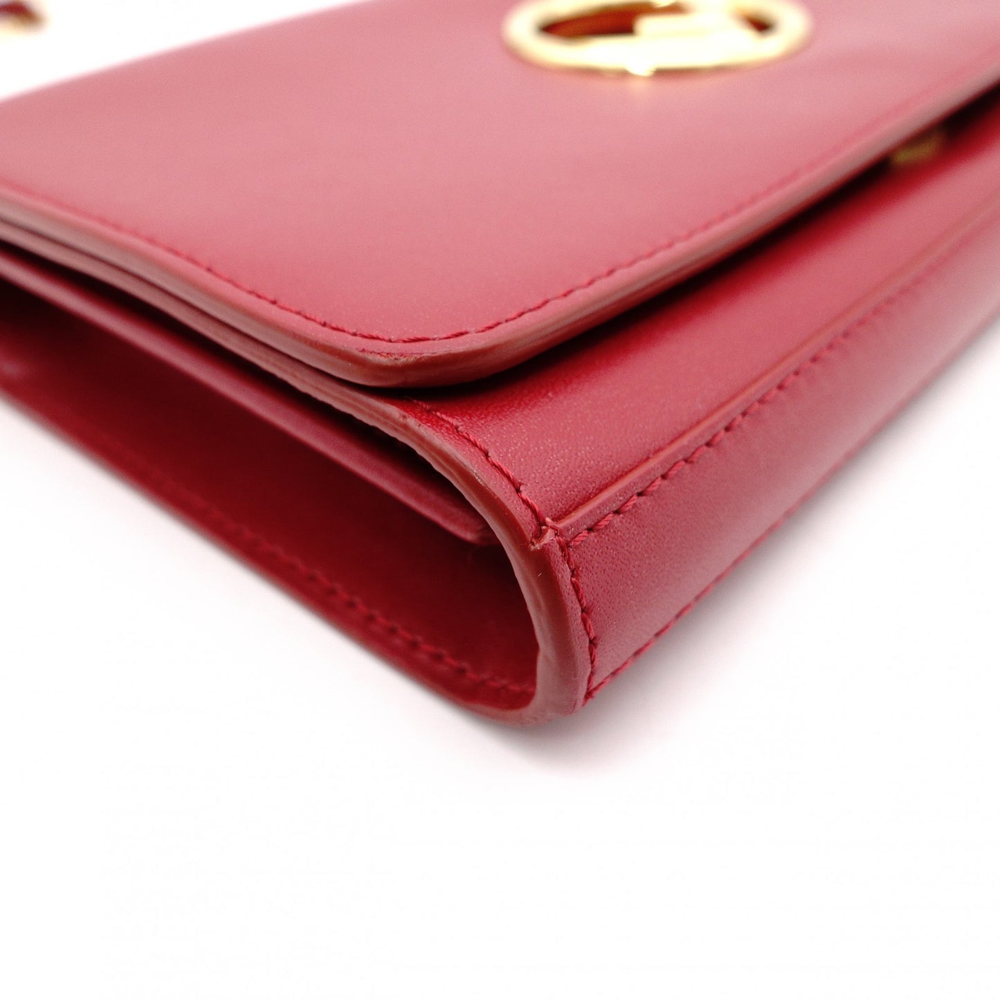 FENDI Effiz Wallet Chain, Leather, Red, Shoulder