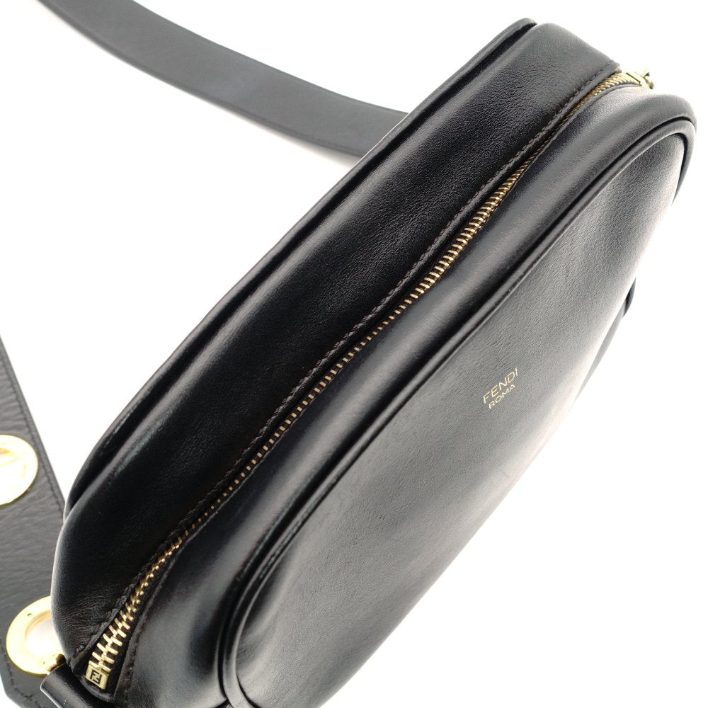 FENDI Zucca Shoulder Bag Black Leather Black Gold Hardware Crossbody 7-10-1104