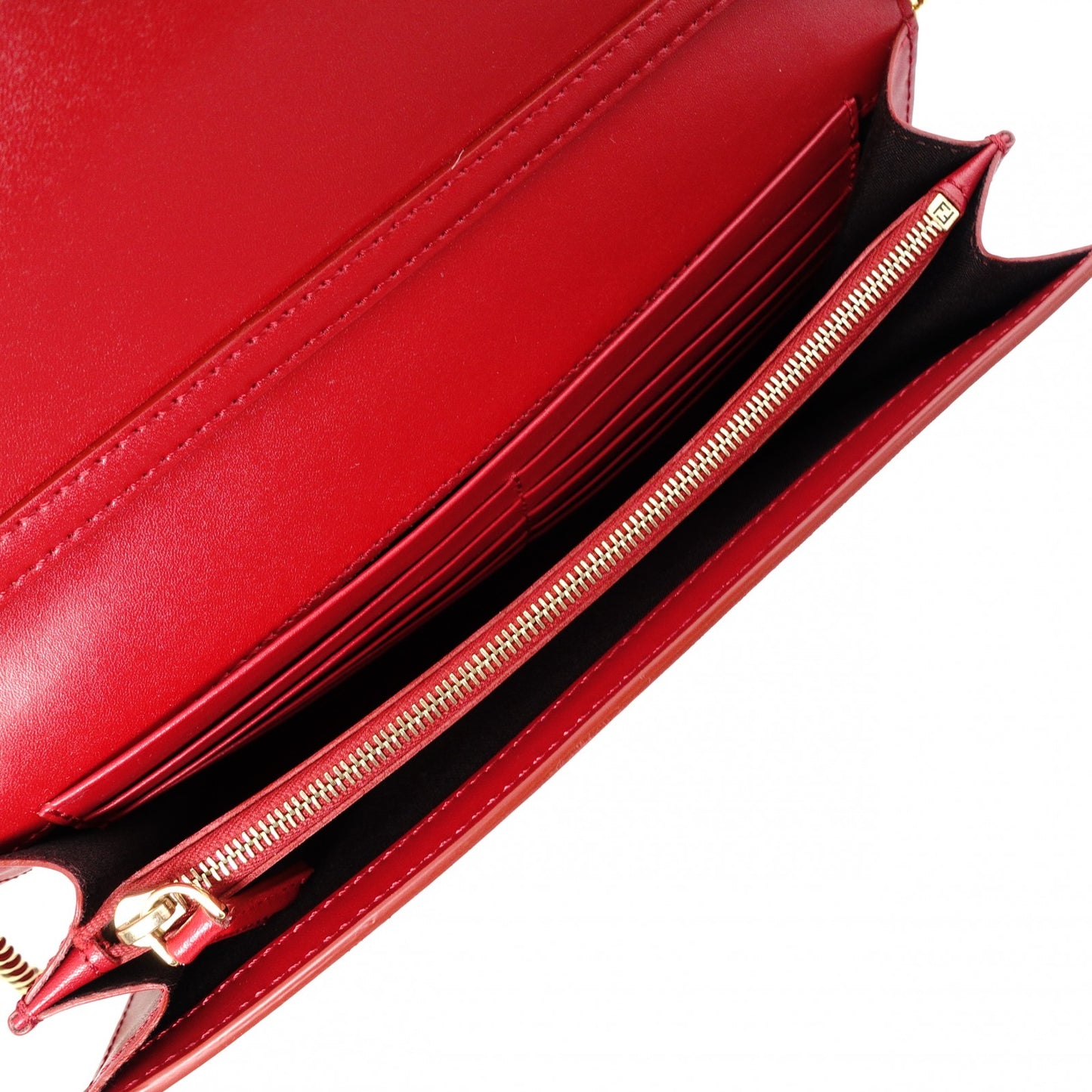 FENDI Effiz Wallet Chain, Leather, Red, Shoulder