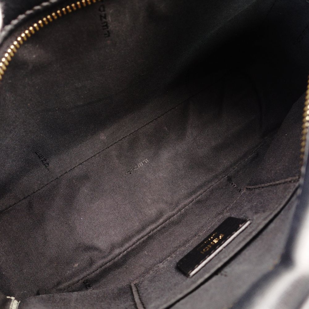 FENDI Zucca Shoulder Bag Black Leather Black Gold Hardware Crossbody 7-10-1104