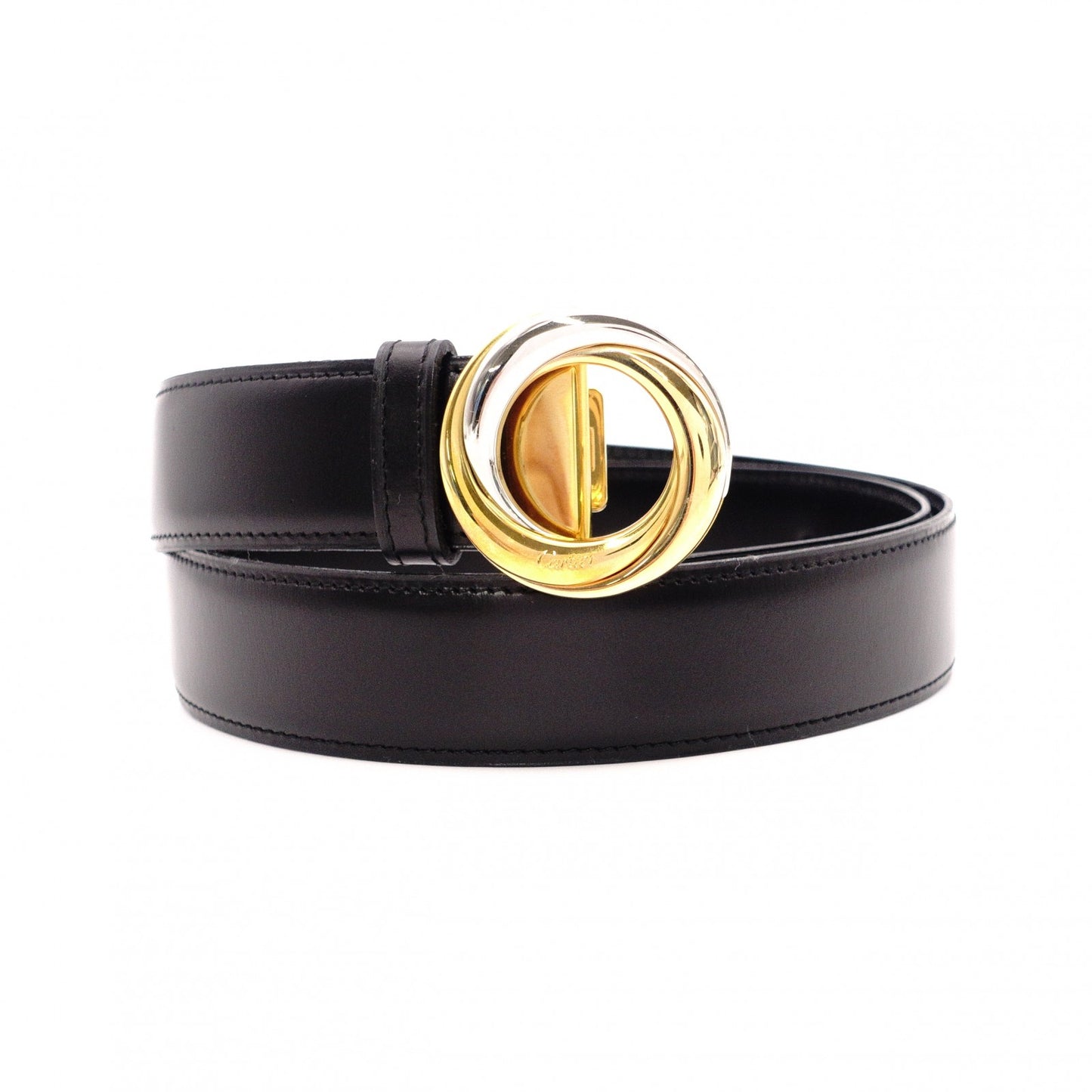 CARTIER Trinity Belt, Leather, Black, Gold Hardware, Women's