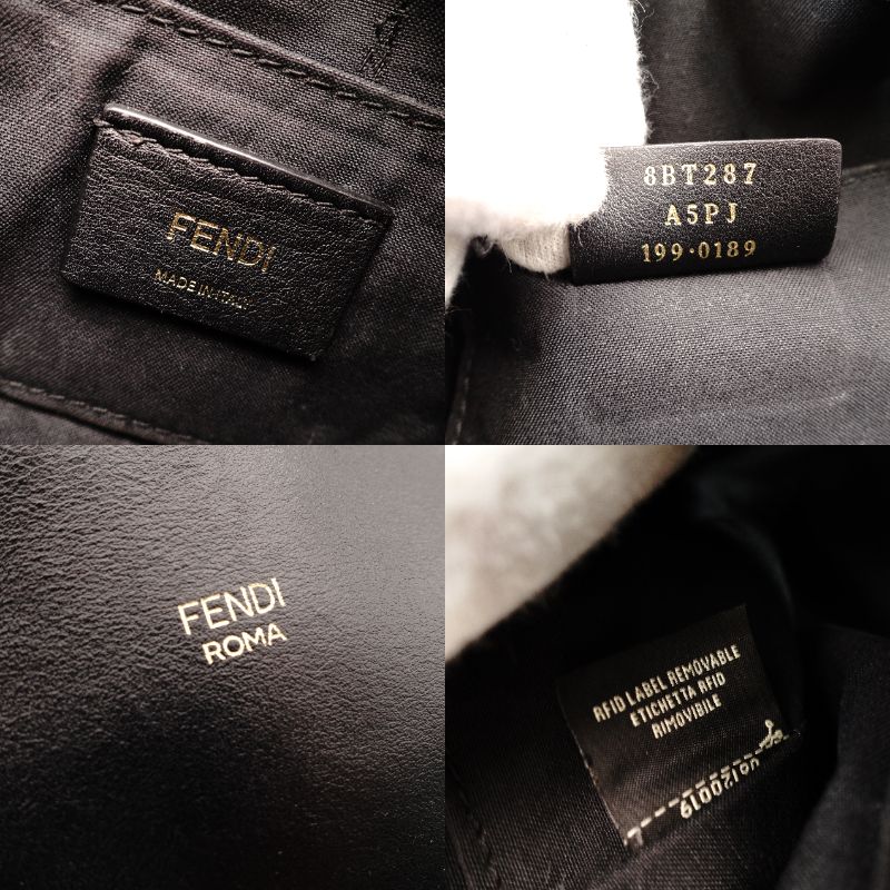 FENDI Zucca Shoulder Bag Black Leather Black Gold Hardware Crossbody 7-10-1104