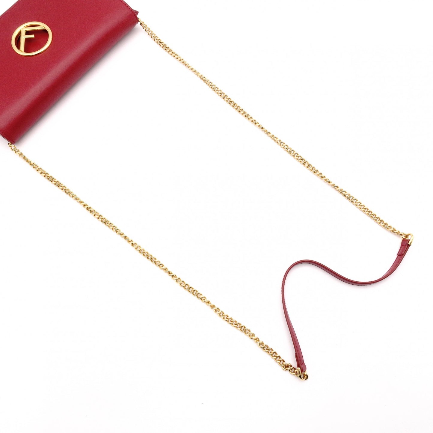 FENDI Effiz Wallet Chain, Leather, Red, Shoulder