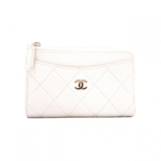 CHANEL Timeless Classic Coin and Card Case, Caviar Leather, White, Women's