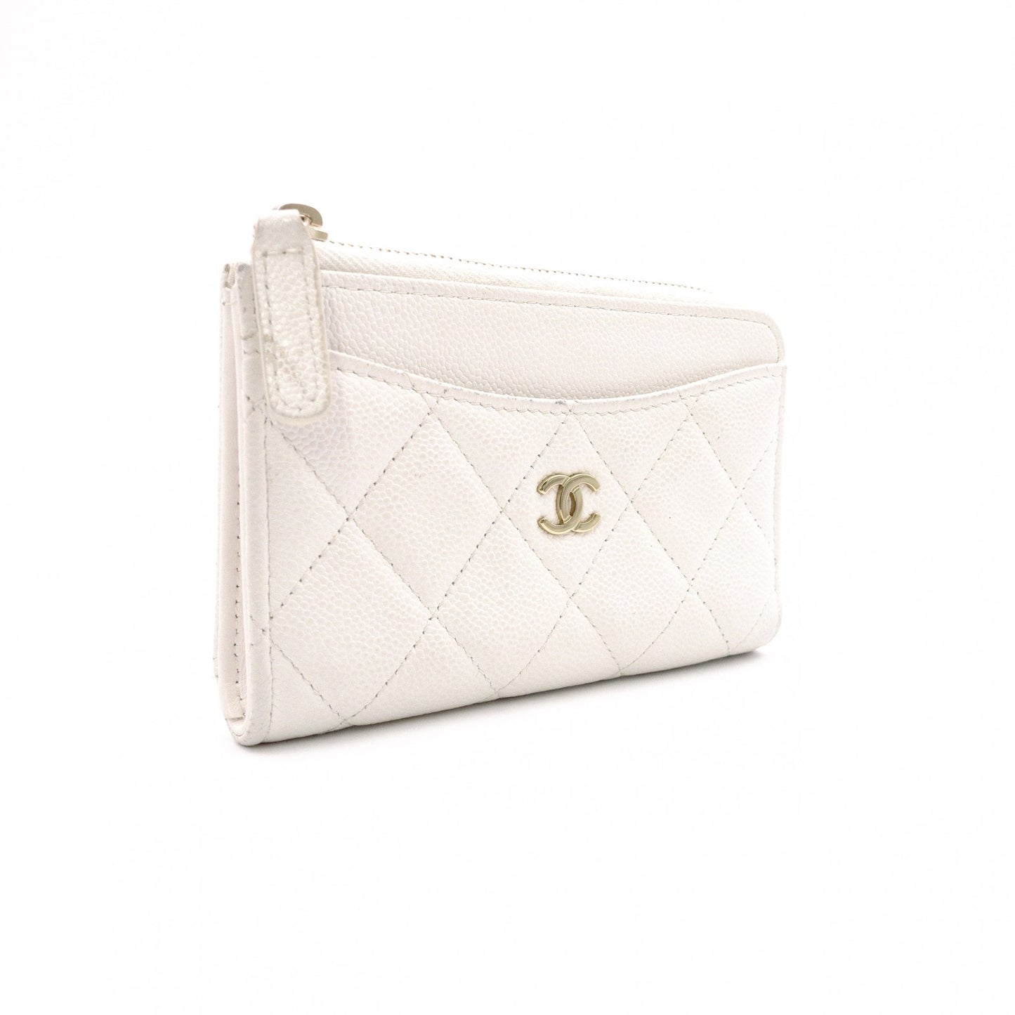 CHANEL Timeless Classic Coin and Card Case, Caviar Leather, White, Women's