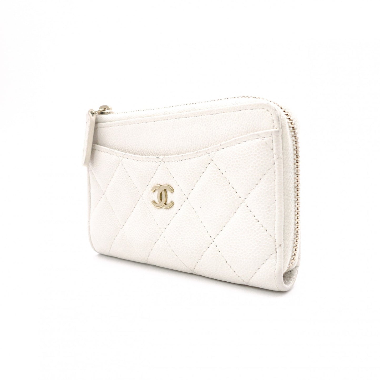 CHANEL Timeless Classic Coin and Card Case, Caviar Leather, White, Women's