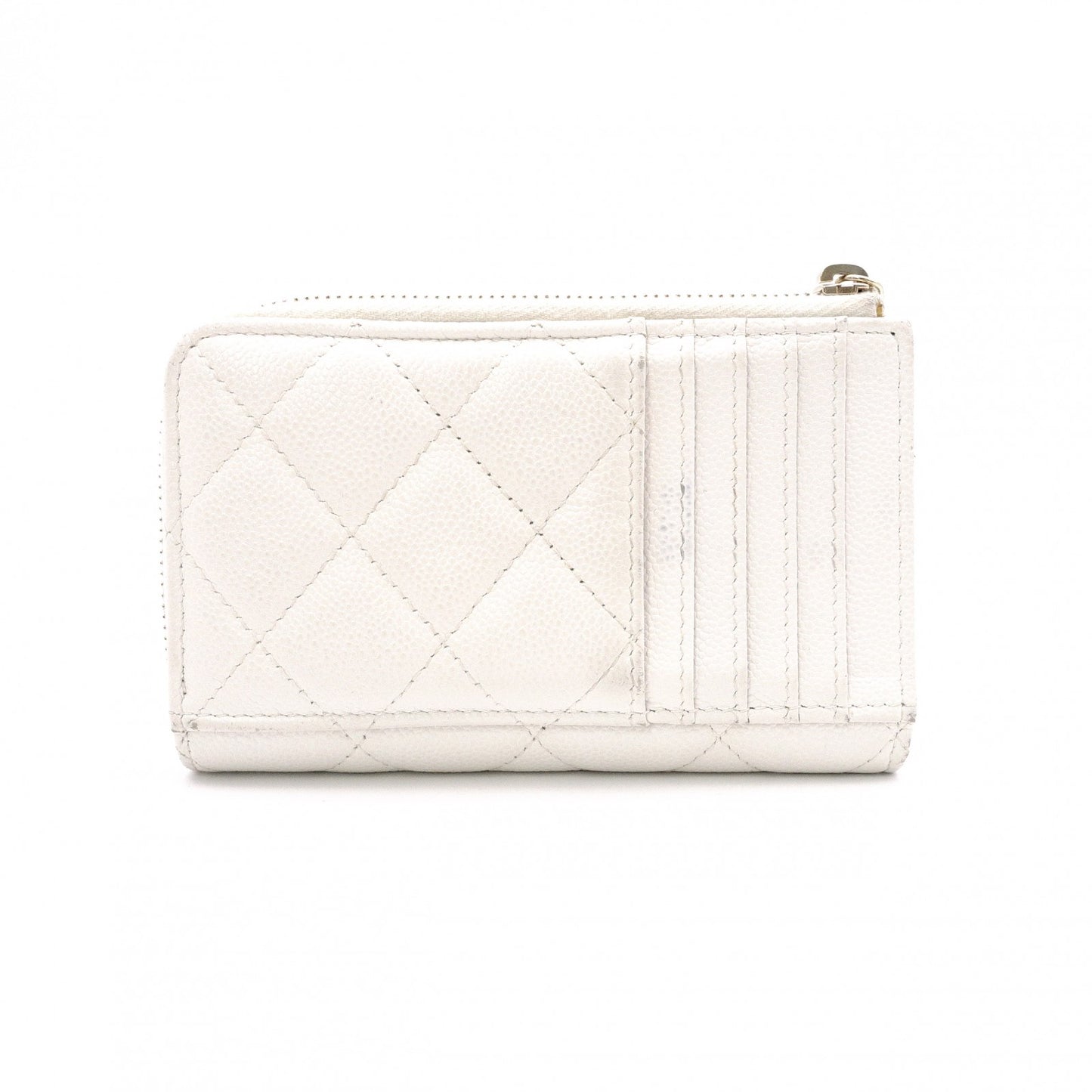 CHANEL Timeless Classic Coin and Card Case, Caviar Leather, White, Women's