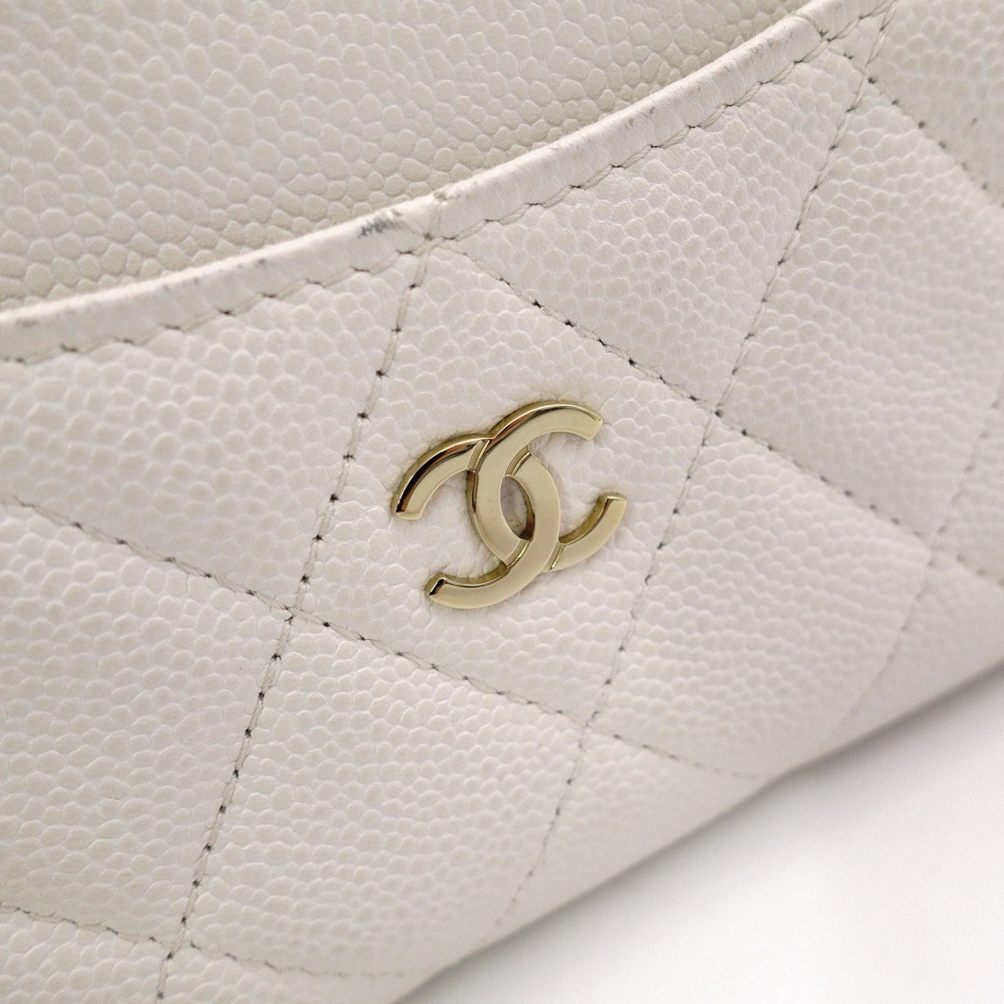 CHANEL Timeless Classic Coin and Card Case, Caviar Leather, White, Women's