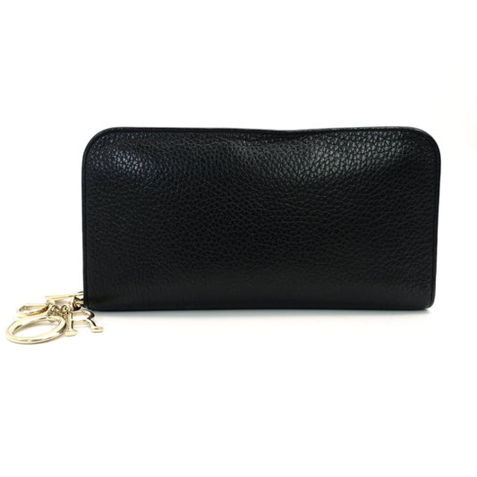 Christian Dior Diorissimo Long Wallet Round Zipper Black Leather 7-11-156