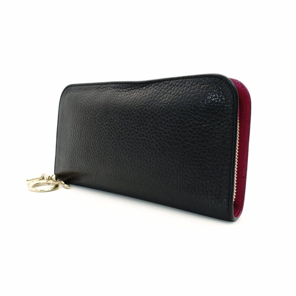 Christian Dior Diorissimo Long Wallet Round Zipper Black Leather 7-11-156
