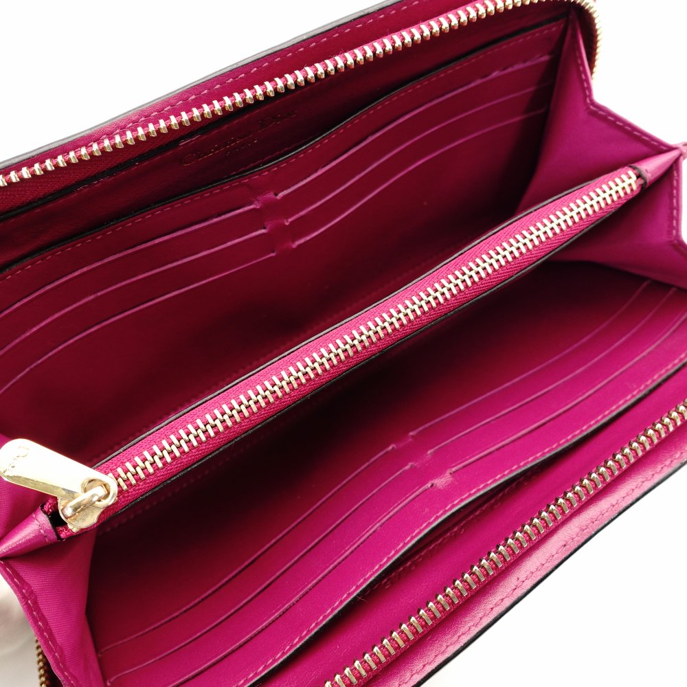 Christian Dior Diorissimo Long Wallet Round Zipper Black Leather 7-11-156