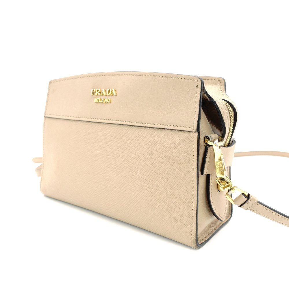 PRADA Promenade Saffiano Leather Shoulder Bag Beige Leather Crossbody Gold Hardware 7-10-1109