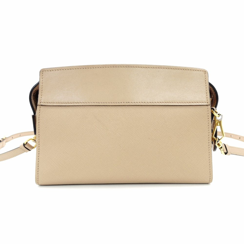 PRADA Promenade Saffiano Leather Shoulder Bag Beige Leather Crossbody Gold Hardware 7-10-1109