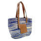 LOEWE Paula's Ibiza Basket Bag Woven Bag Blue × Brown Shoulder Leather Tote Bag Straw 7-11-597