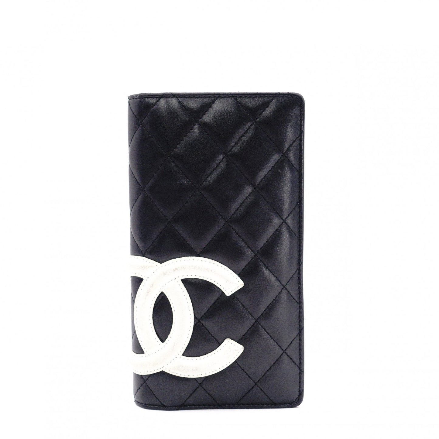 CHANEL Cambon Line Long Wallet, Leather, Black