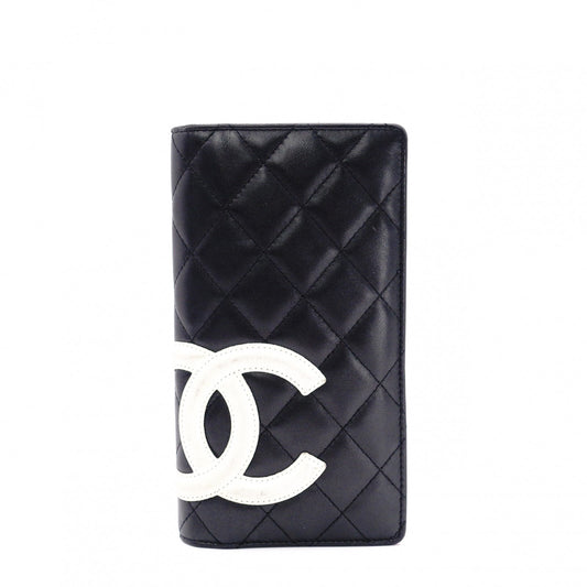 CHANEL Cambon Line Long Wallet, Leather, Black