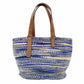 LOEWE Paula's Ibiza Basket Bag Woven Bag Blue × Brown Shoulder Leather Tote Bag Straw 7-11-597