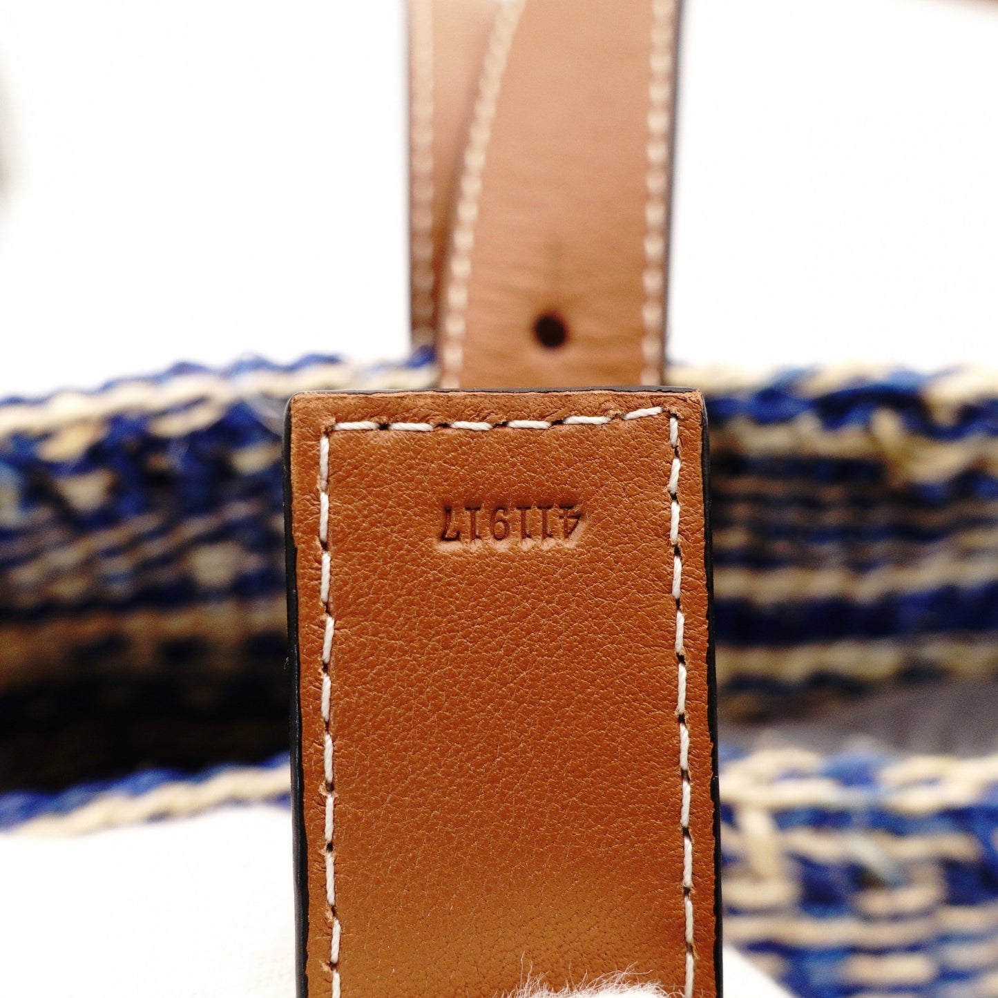 LOEWE Paula's Ibiza Basket Bag Woven Bag Blue × Brown Shoulder Leather Tote Bag Straw 7-11-597