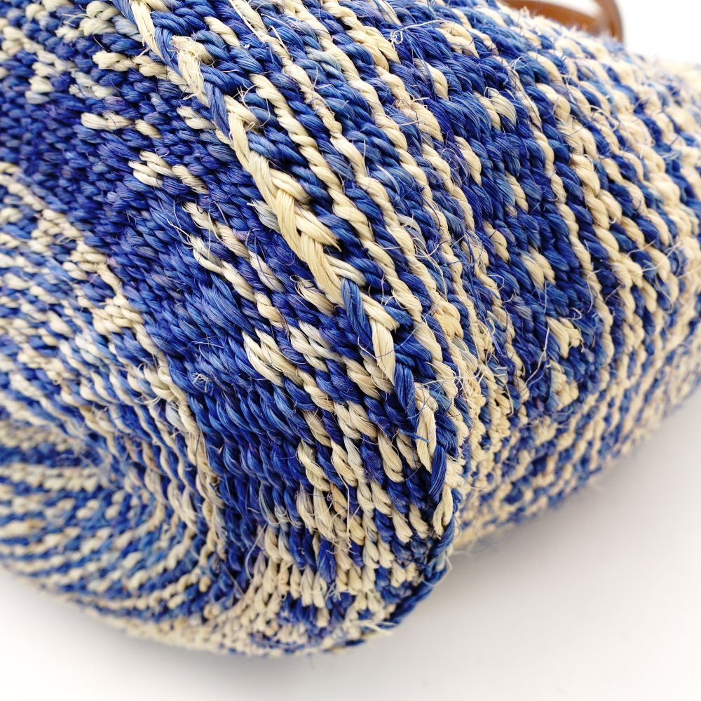 LOEWE Paula's Ibiza Basket Bag Woven Bag Blue × Brown Shoulder Leather Tote Bag Straw 7-11-597