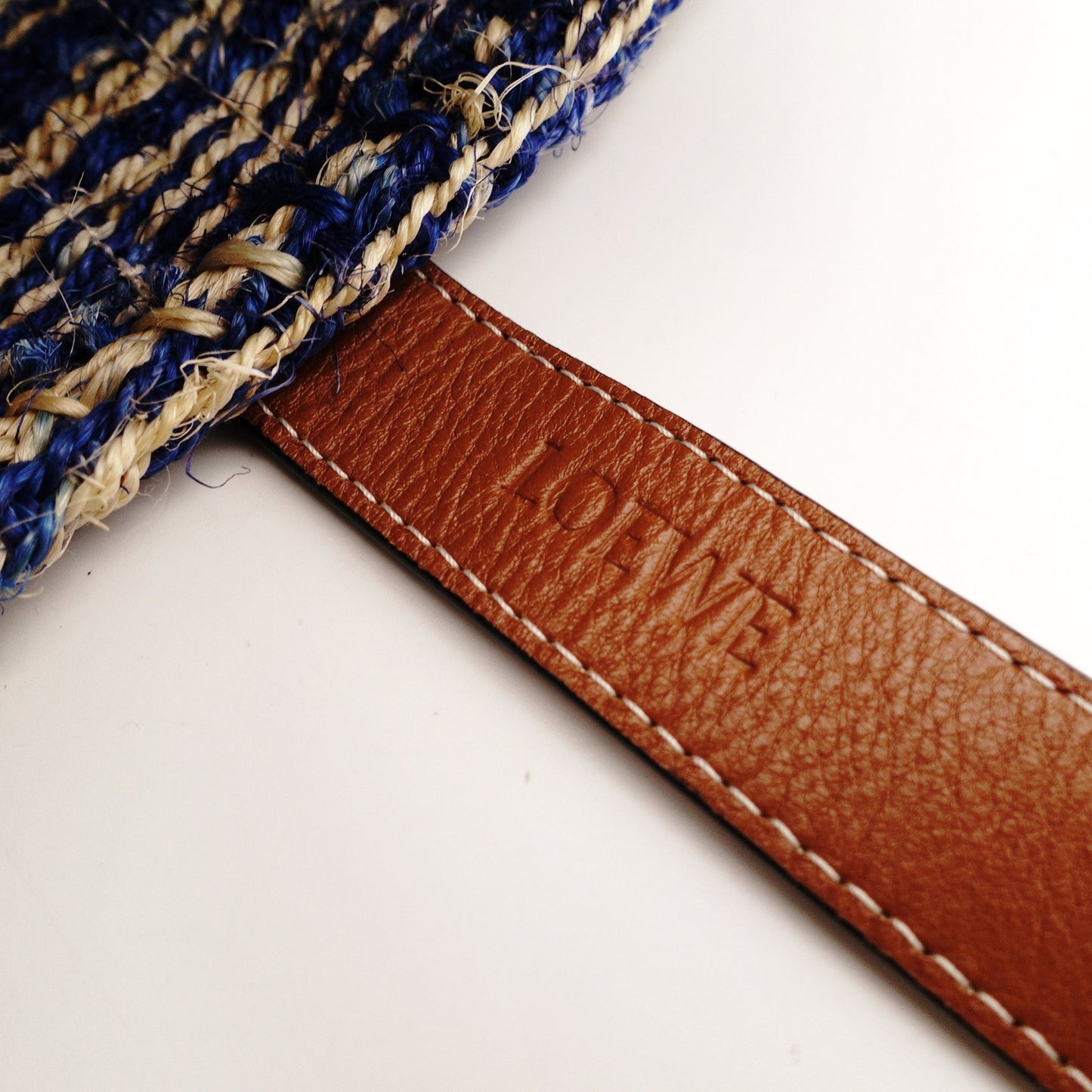 LOEWE Paula's Ibiza Basket Bag Woven Bag Blue × Brown Shoulder Leather Tote Bag Straw 7-11-597