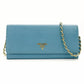 PRADA Saffiano Leather Chain Wallet Shoulder Bag Leather Blue Gold Hardware 7-11-626
