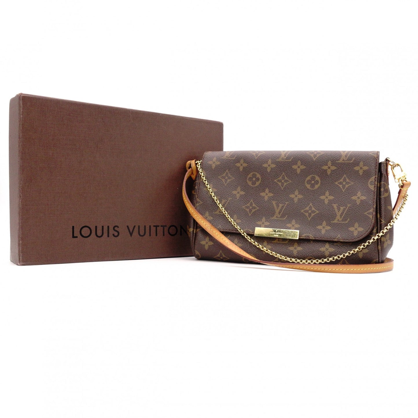 LOUIS VUITTON Favorit MM Damier Ébène Shoulder Bag, Leather and PVC, Brown