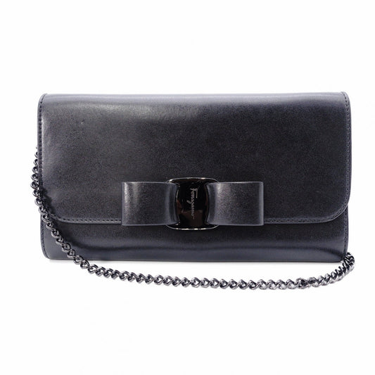Salvatore Ferragamo Vara Wallet Chain, Leather, Black