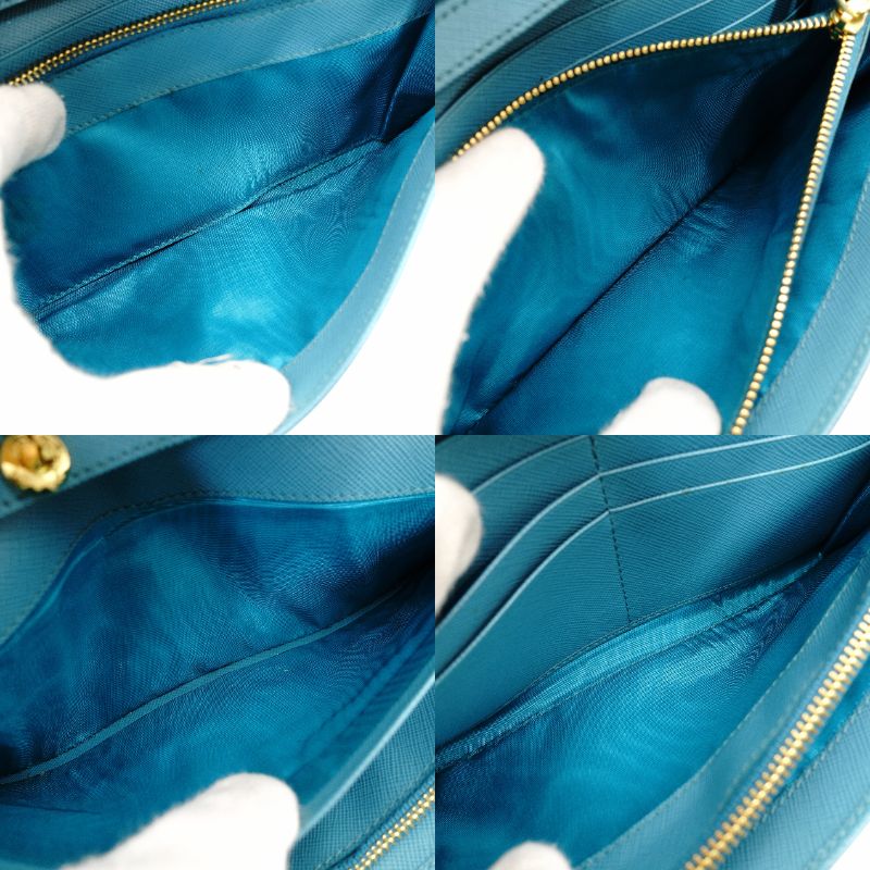 PRADA Saffiano Leather Chain Wallet Shoulder Bag Leather Blue Gold Hardware 7-11-626