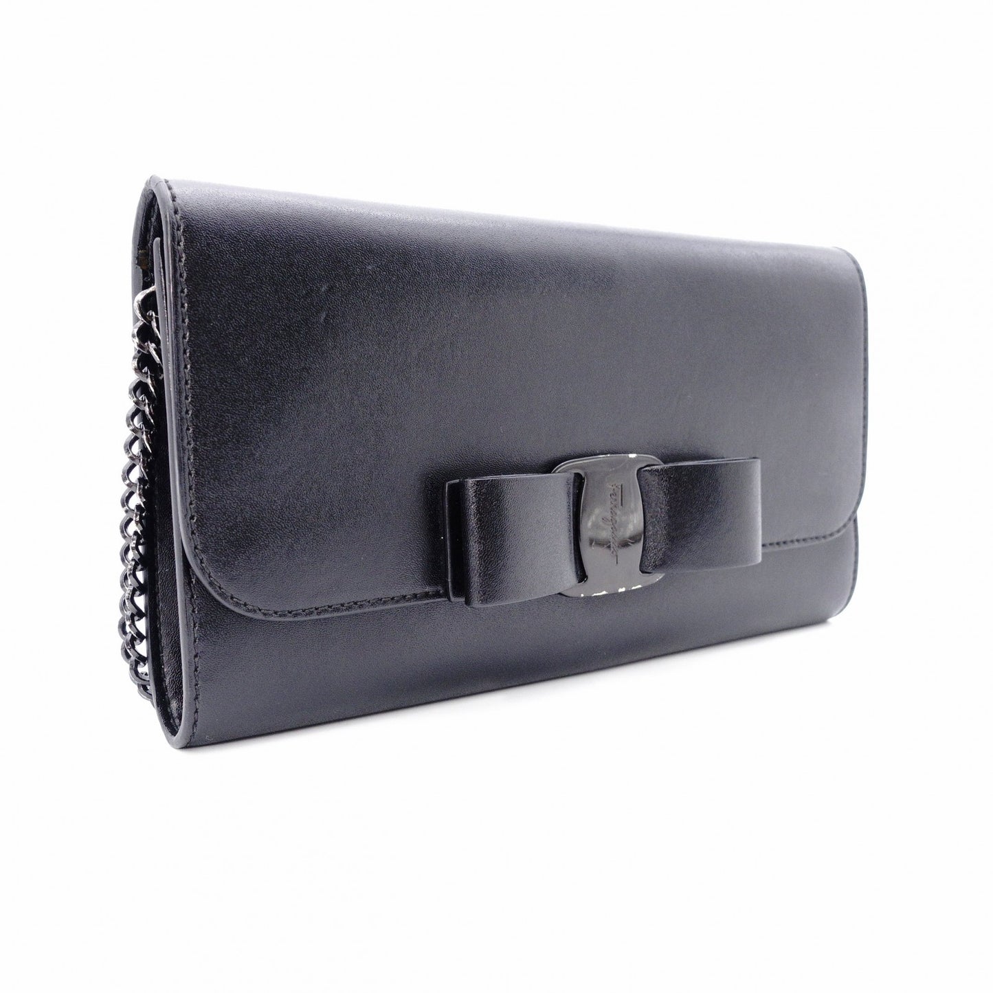 Salvatore Ferragamo Vara Wallet Chain, Leather, Black